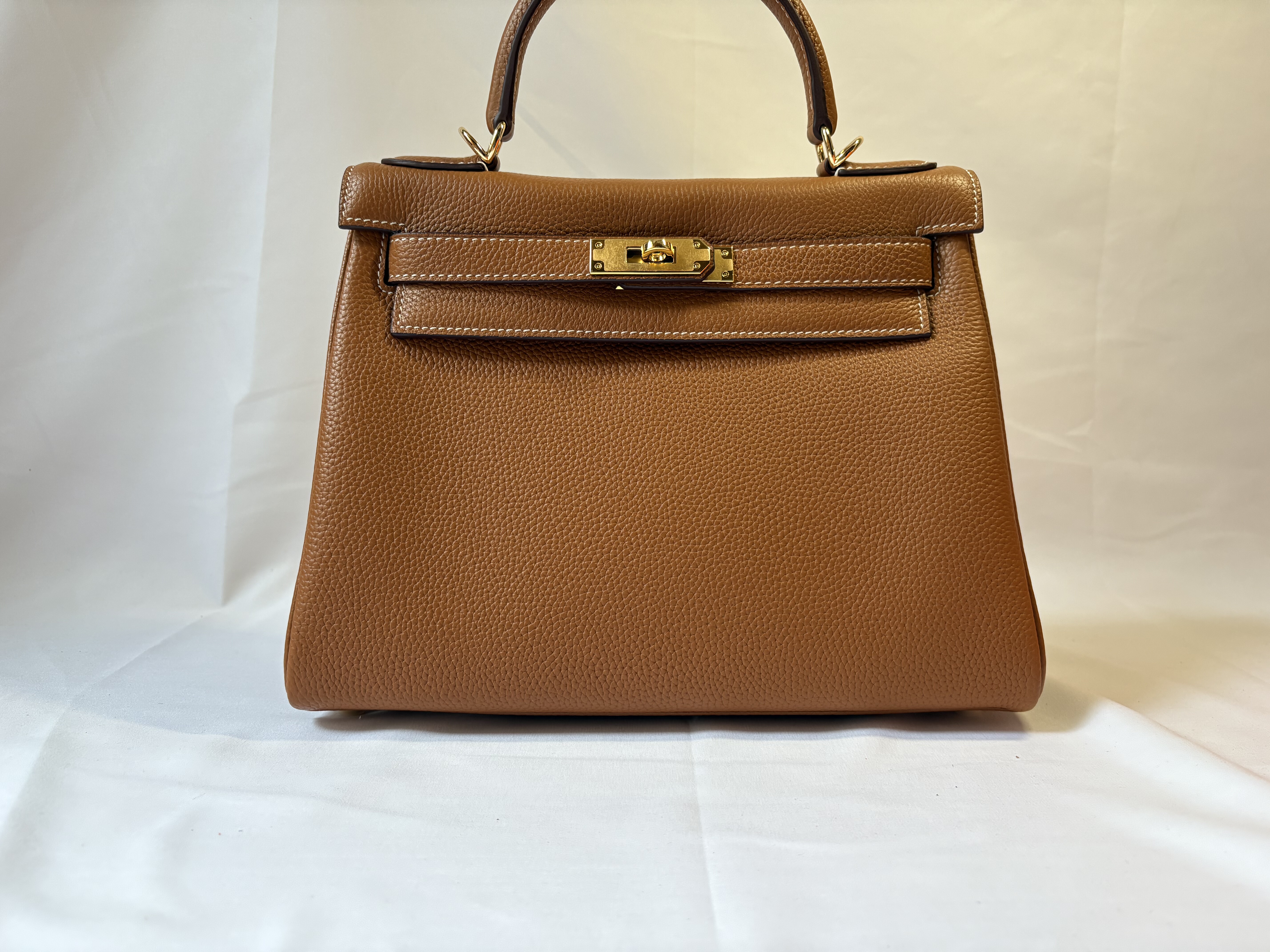 25CM金扣凯莉包头层TOGO皮料内缝手提女包