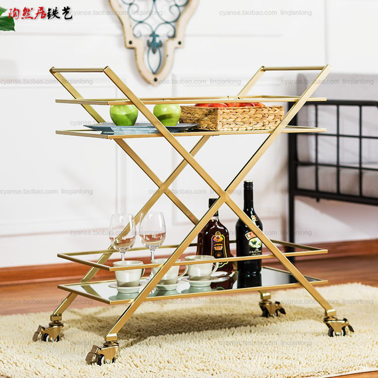 Modern and simple mobile dining car trolley Four-wheeled tea car Commercial seasoning car Fruit car bowl car