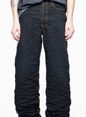 AC新款天花板25Fw1981m版型 做旧效果百搭压褶牛仔裤 男女同款