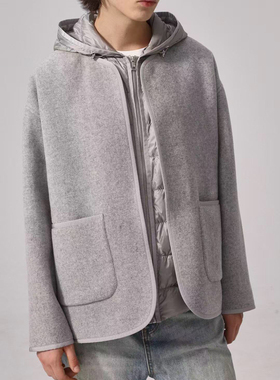 MONC重磅二合一90白鸭绒羽绒马甲羊毛羊绒双面呢夹克外套秋冬保暖