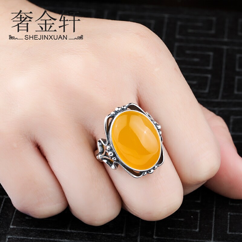 S925纯银女王戒指空托 镶嵌琥珀蜜蜡戒面复古霸气个性戒指托12*16