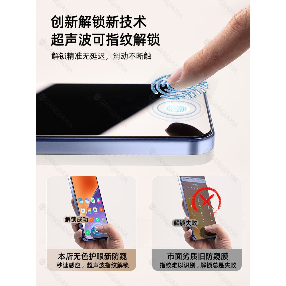 德国青果老黄[秒解超声波指纹锁]适用小米15防窥钢化膜Xiaomi15手机膜十五新款防窥膜全屏覆盖防摔保护3D热