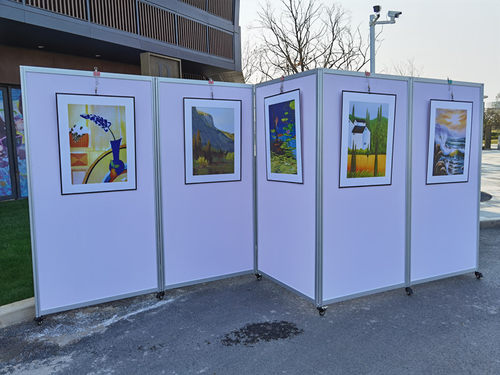 折叠展板移动带轮子便携展架海报展示架校园书字画作品挂画展板架