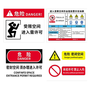 有限空间安全告知牌警告标识密闭受限空间作业警示牌贴纸安全风险点操作规程职业危害标示责任人标志牌卡定制