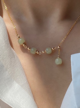 细腻温柔14k和田玉项链小众轻奢