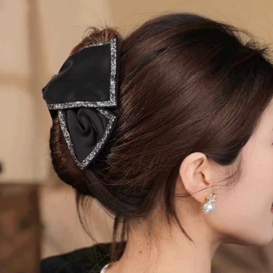 【下单立减50】高级感抓夹黑色蝴蝶结发圈轻奢水钻头绳头饰ZQ