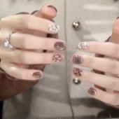 学生 超短日常显白穿戴美甲2025新年款 棕色豹纹 美拉德戴甲短款