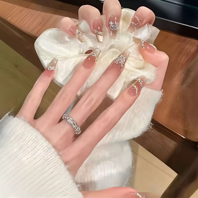 【洛神歌赋】纯手工穿戴甲高级法式新款腮棕立体蝴蝶显白晶石猫眼