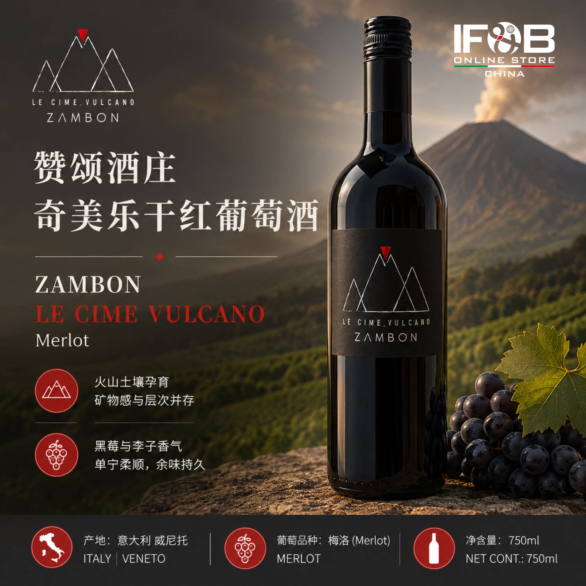 赞颂酒庄奇美乐干红葡萄酒 ZAMBON LE CIME VULANO Merlot
