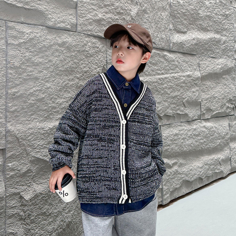 潮牌儿童开衫毛衣秋冬季新款2025年男童毛线衣中大童针织外套春秋