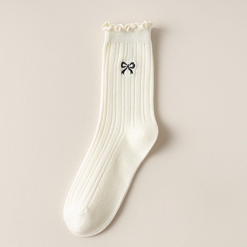 Vast Starry Sky, the Fading Sunlight, Waves and Sand, Lace Ruffle Embroidery Miu-Style Slouch Socks