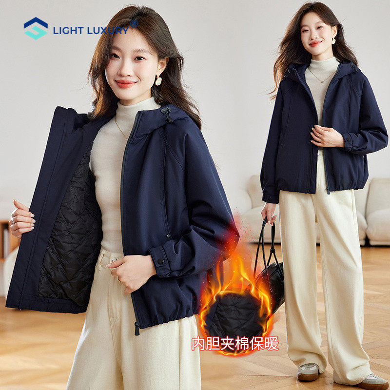 夹棉连帽外套女秋冬保暖新款轻薄短款藏青色棉服时尚休闲小棉袄,女装/女士精品,棉衣/棉服,淘宝优惠券,粉丝福利购,淘宝优惠卷
