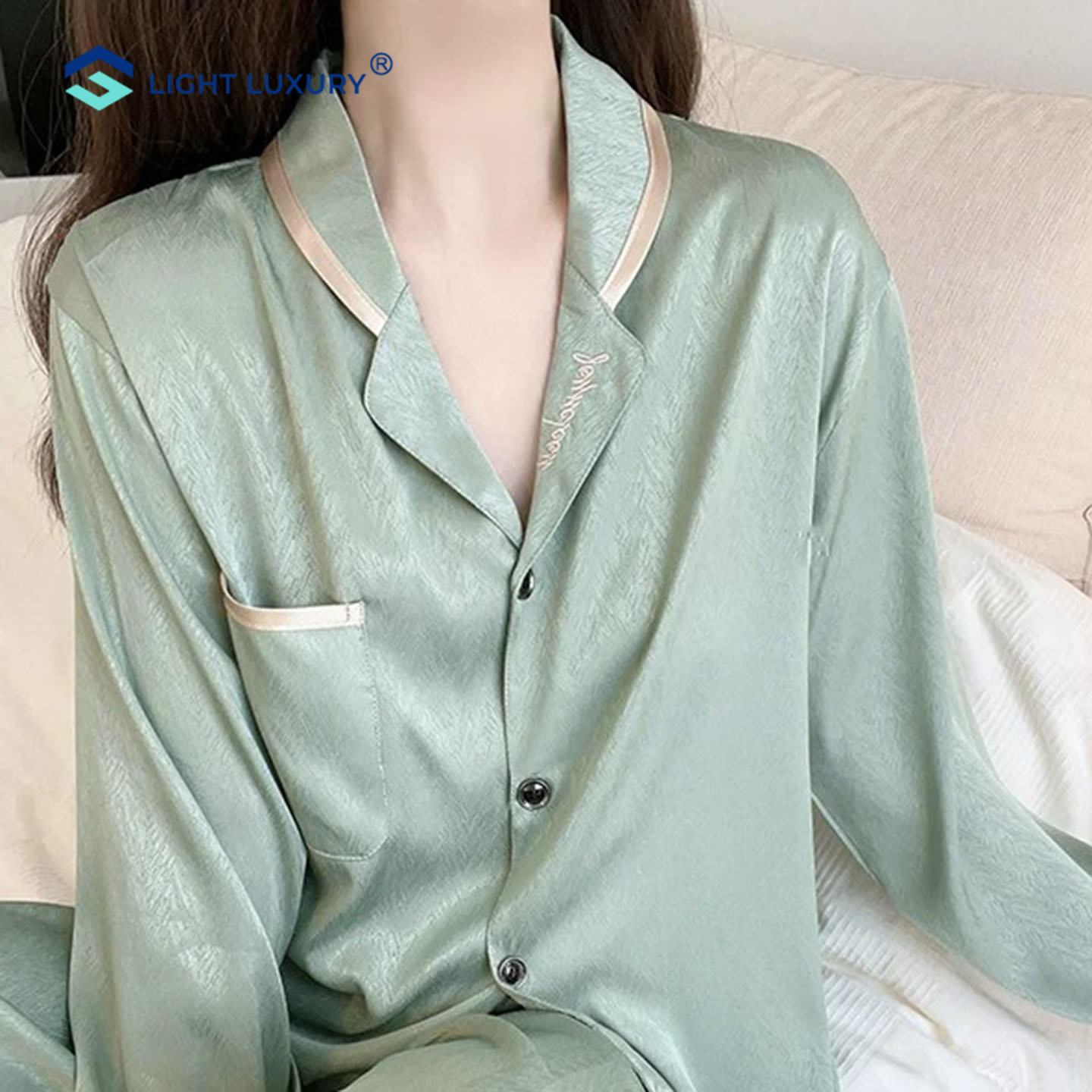 时尚纯色睡衣女简约凉感两件套