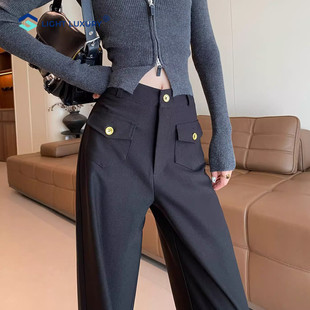 高级黑色阔腿裤女春秋新款垂感宽松遮肉西装裤大码休闲拖地裤子