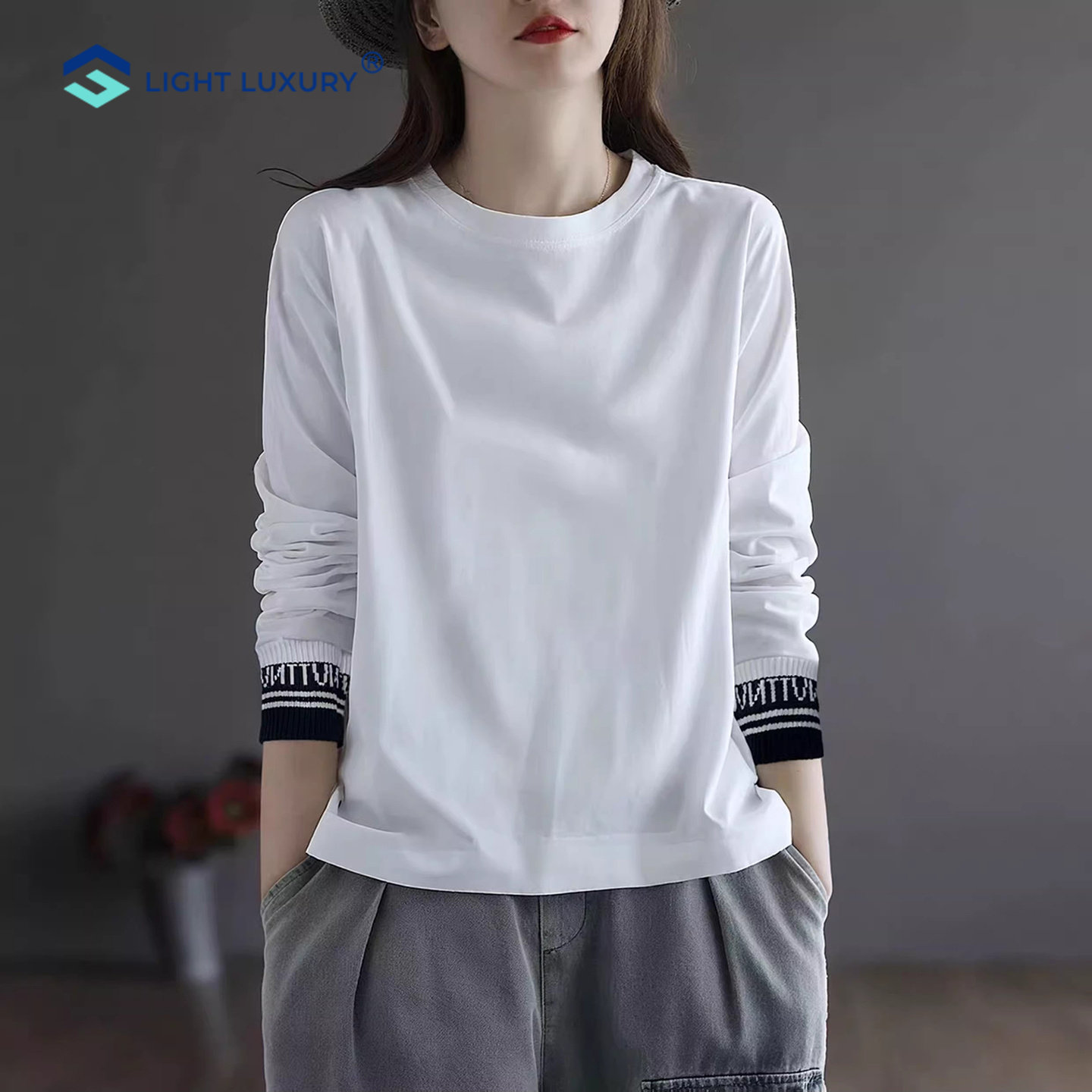 白色打底衫女欧货春季新款时尚拼接长袖运动休闲T恤简约百搭上衣