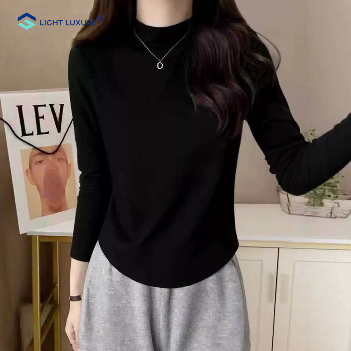 黑色加绒半高领T恤女亲肤上衣
