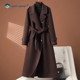 双面羊绒大衣女秋冬新款 高级赫本风妈妈气质中长款 咖色毛呢外套