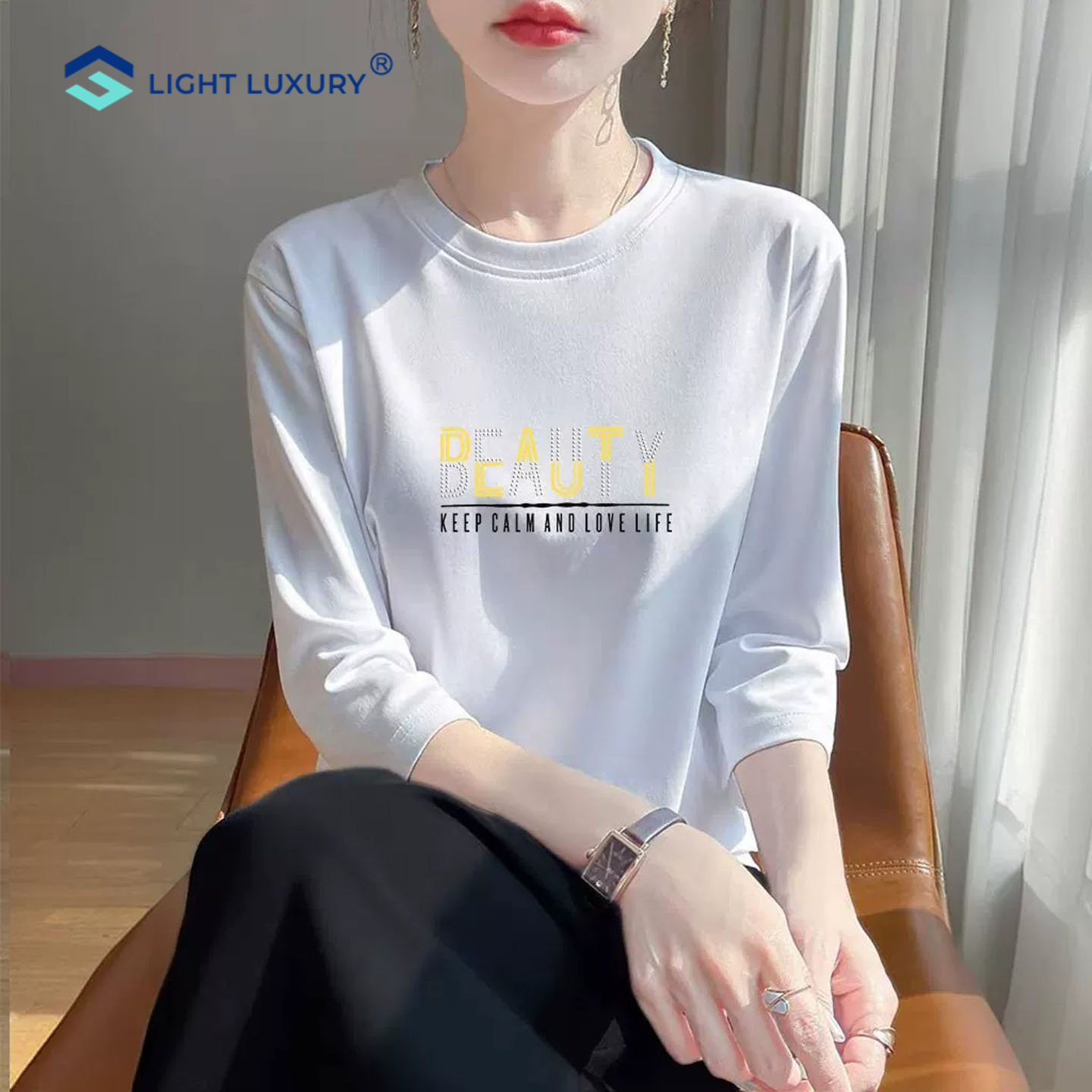 白色七分袖t恤女亲肤纯棉上衣