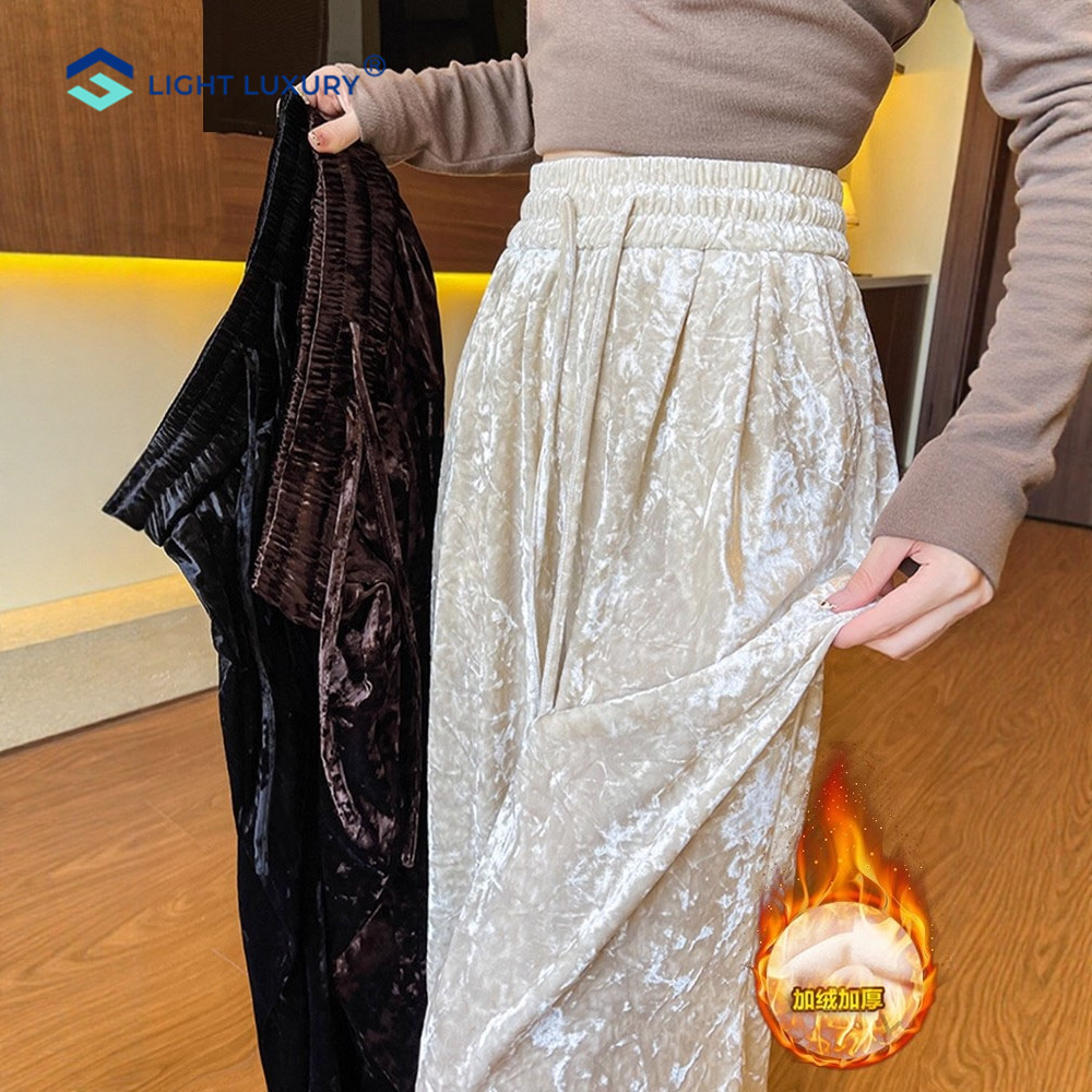 高端女士金丝绒裤子流行慵懒拖地