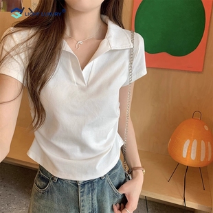 短款 2024夏季 t恤女高端别致短袖 新款 polo领体恤欧货上衣ins 修身
