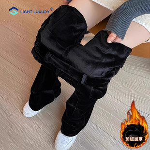 金丝绒微喇裤女秋冬加绒加厚保暖小个子垂感休闲裤轻奢高档裤子