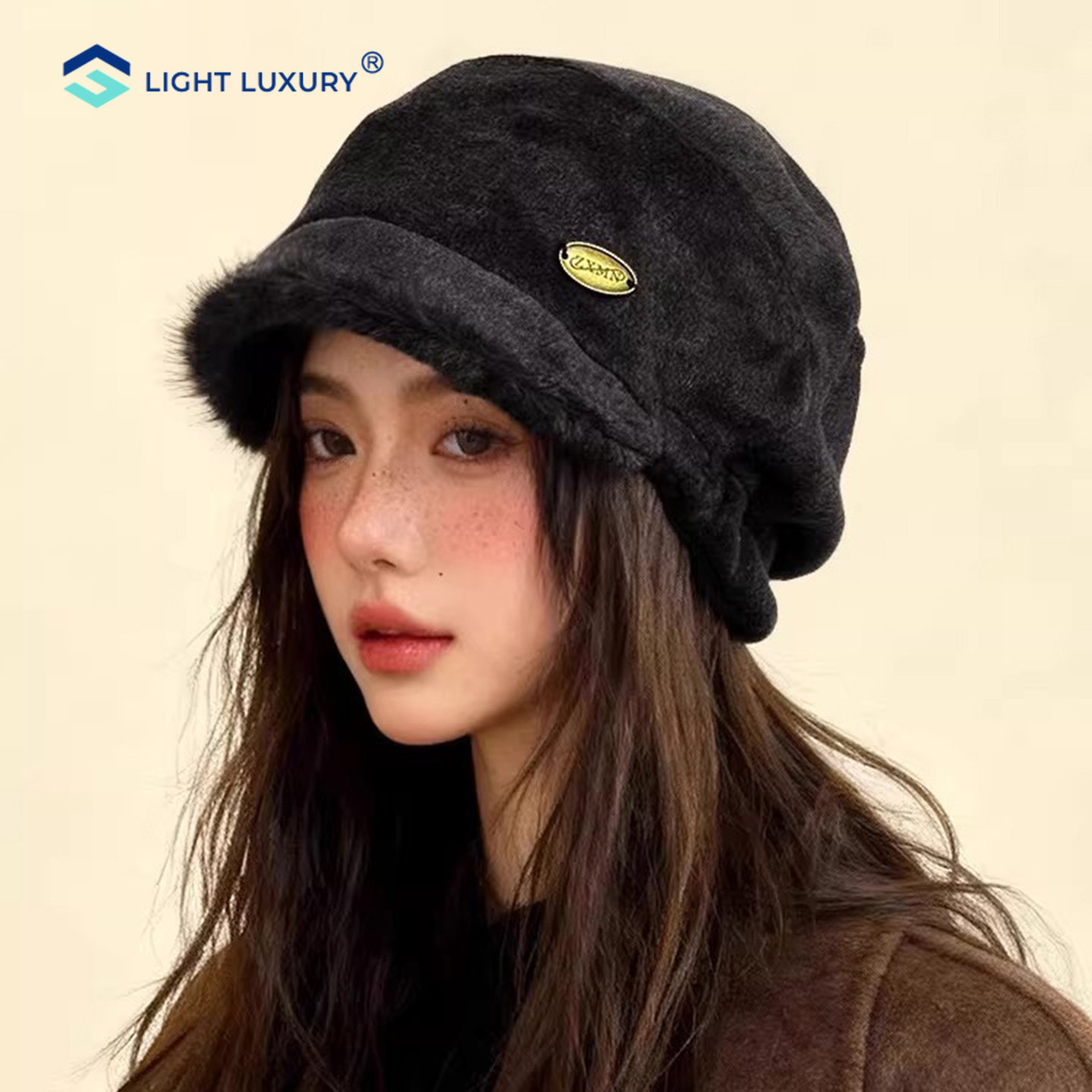 美拉德棕色贝雷帽女可调节高级