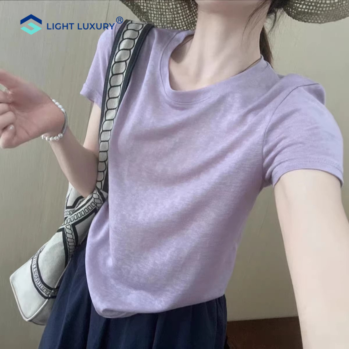 浅紫色短袖t恤女百搭宽松通勤