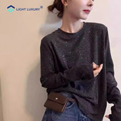 亮闪闪圆领打底衫 女2025新款 独特亮片高级感上衣通勤小众洋气T恤