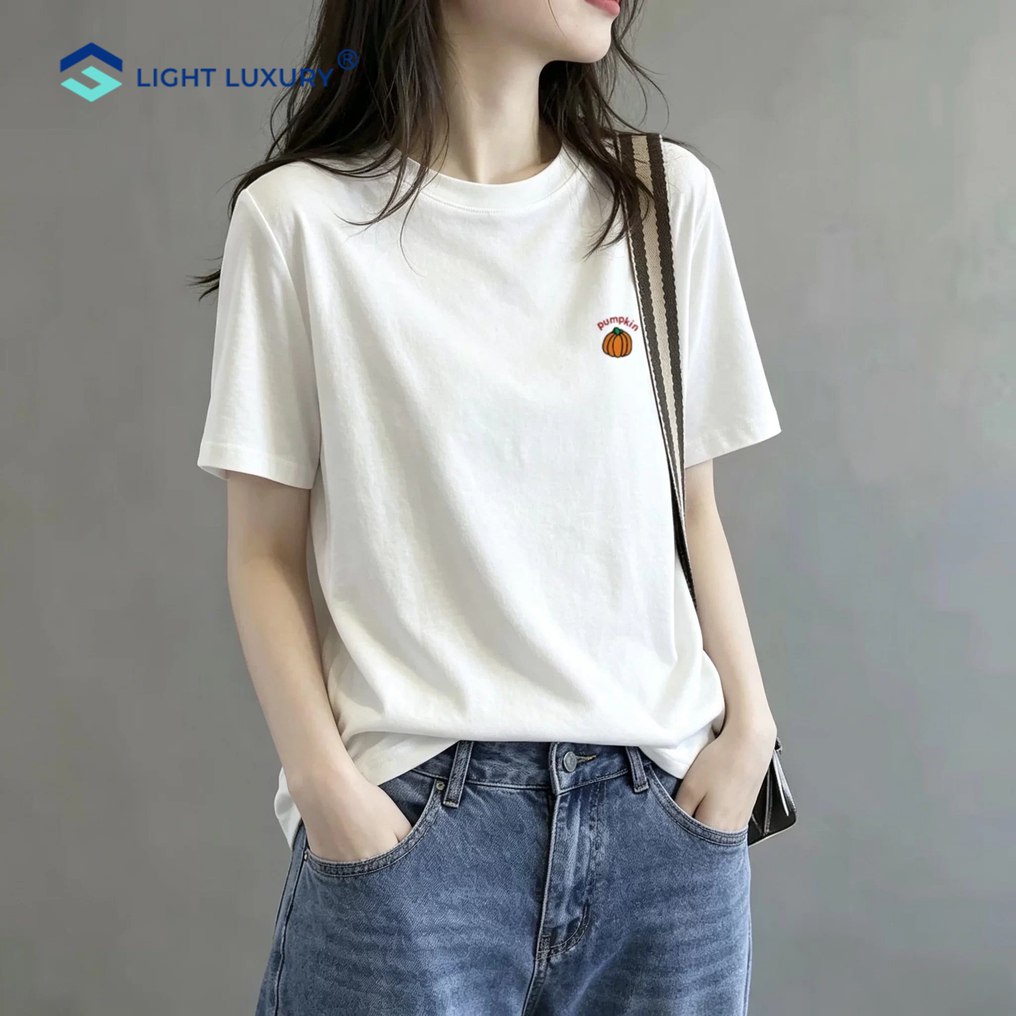 正肩短袖t恤女宽松显瘦休闲欧货