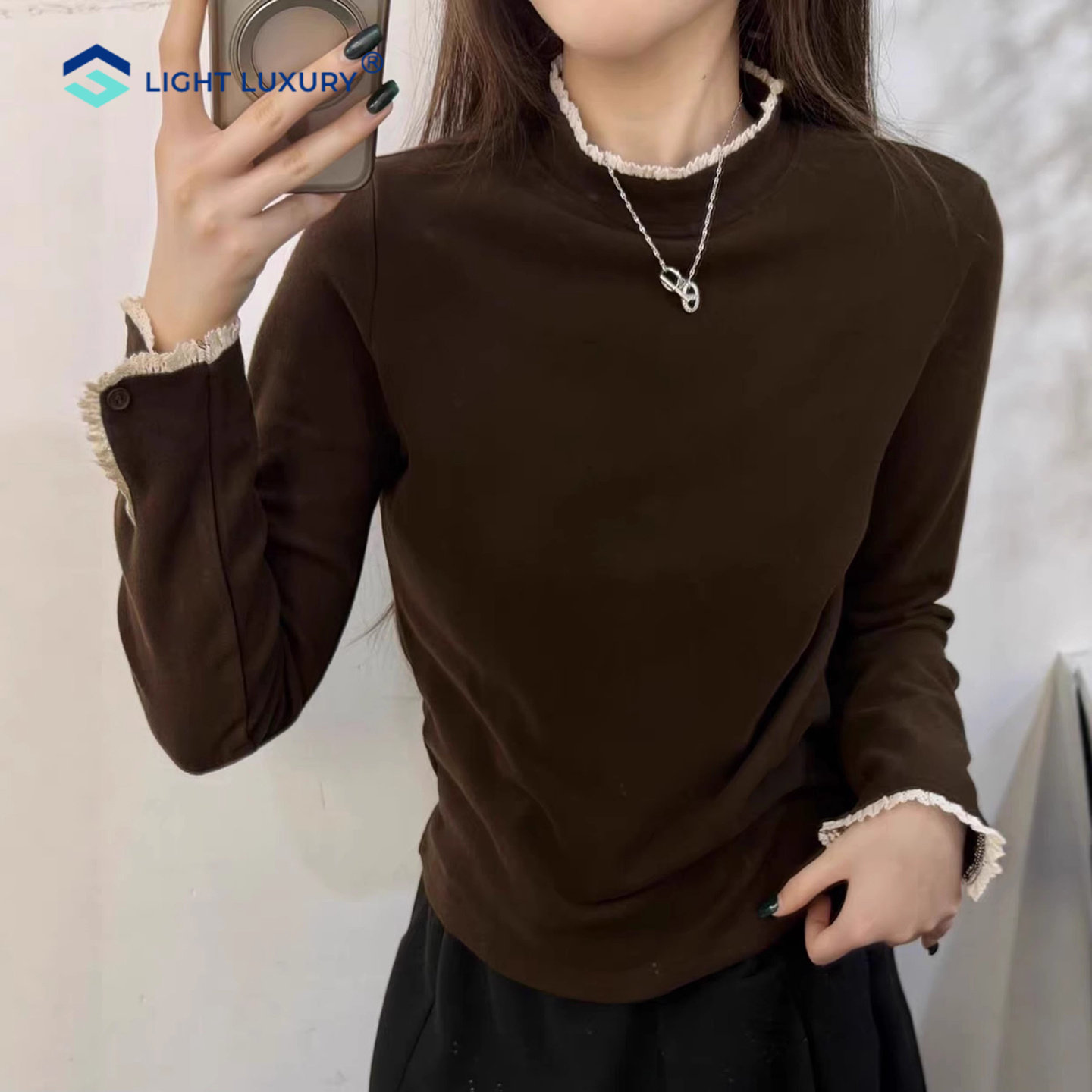 简约款长袖女百搭设计感打底衫