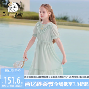 新款 女童雪纺连衣裙2024夏季 洋气儿童法式 木耳边公主裙小女孩裙子