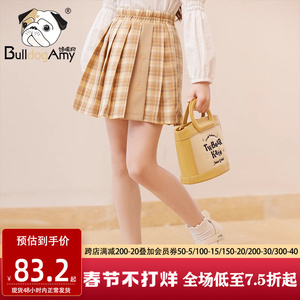 女童学院风百褶裙2024春装新款儿童洋气A字裙女孩短裙格子半身裙