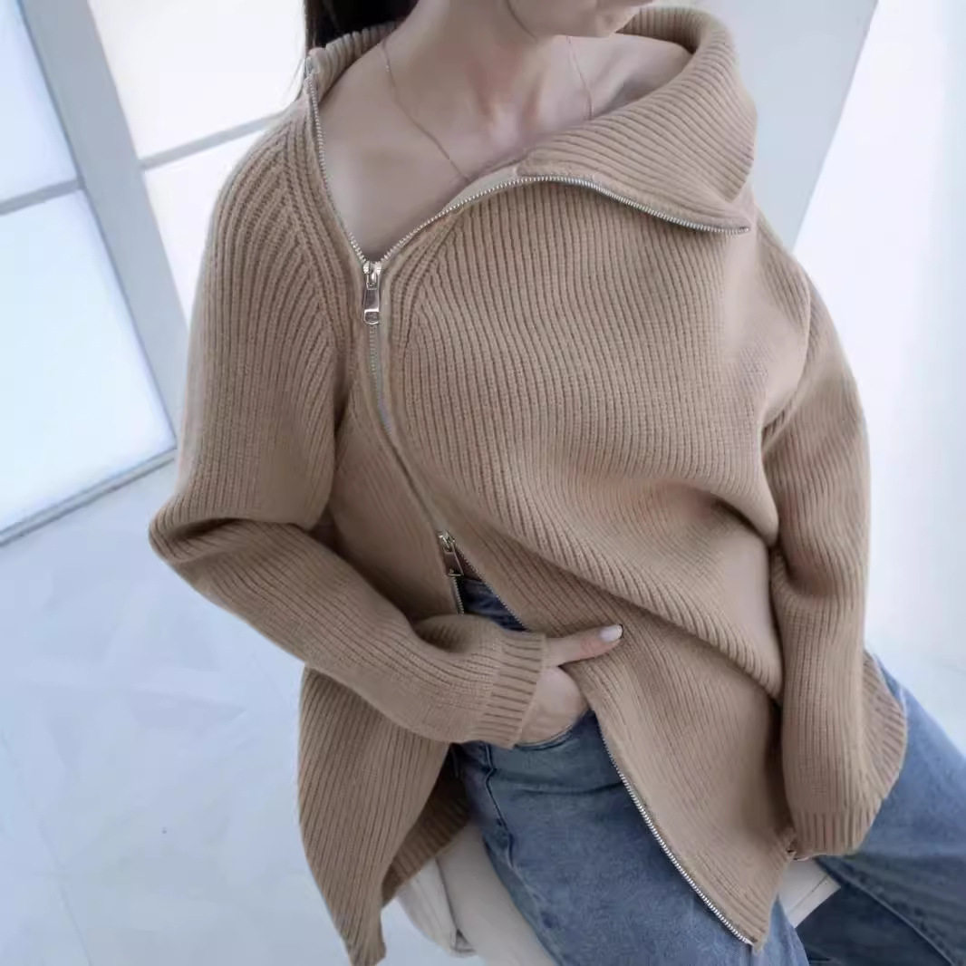 Women high neck zipper sexy knitted sweater女高领拉链针织衫