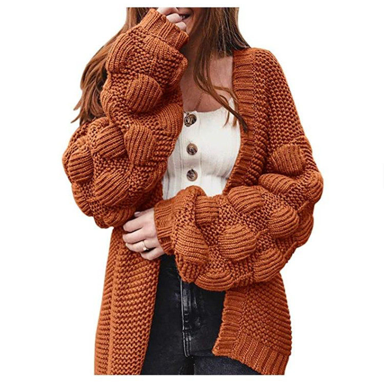 Women's lantern sleeve mid length sweater灯笼袖中长款毛衣女