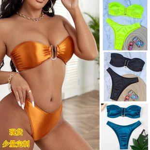 Women Bathing Suit Bandeau Bikini Swimwear High Waist Bikini