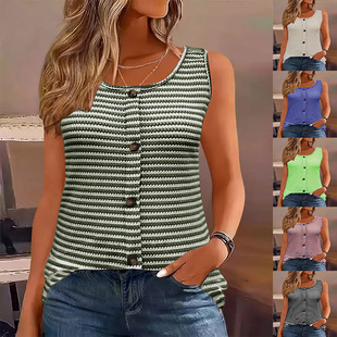casual color button vest女休闲纽扣U领背心 Women neck solid
