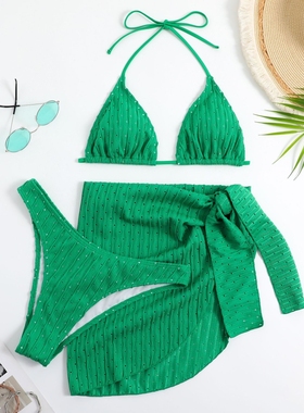 Women Thong Swimwear Bikini Set With Sarong Skirt Beachwear