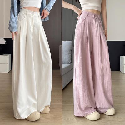 Women's summer straight ice silk suit wide leg pants女阔腿裤