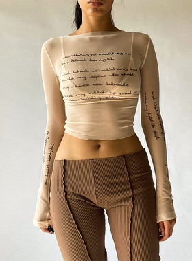 Y2K T Shirts Women Vintage Long Sleeve Grunge Print Casual C