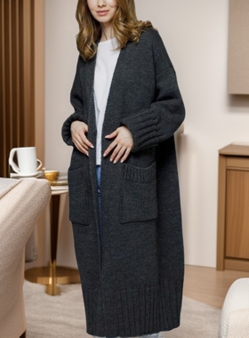 Women loose long sweater coat windbreaker大码毛衣女长款风衣