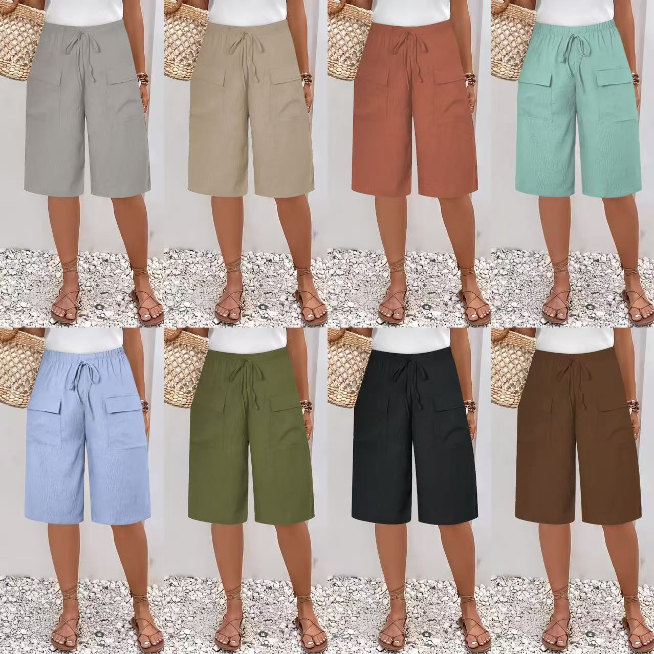 Women's pocket five quarter shorts口袋休闲五分短裤女装