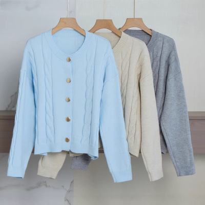 Women Fried Dough Twists Vintage Cardigan Sweater开衫毛衣女
