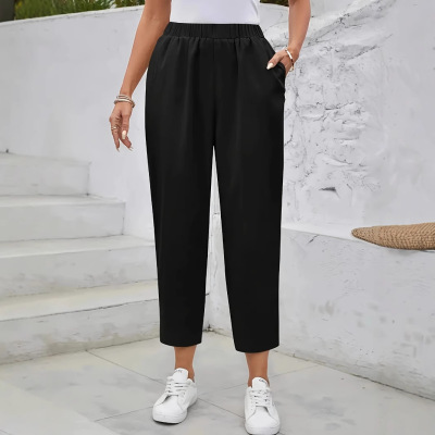 Women's cotton and linen cropped pants, long pants女口袋长裤