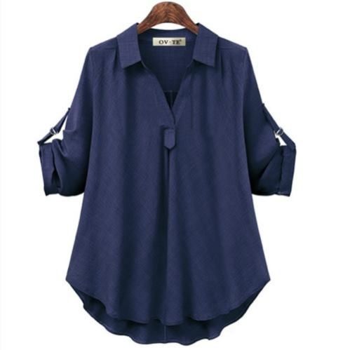 欧洲站春秋新款大码女装反折袖衬衫宽松显瘦中长款百搭衬衣 shirt