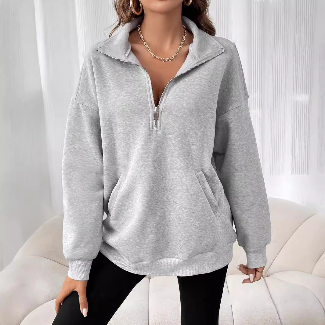 Women winter zipper lapel long sleeved sweatshirt女长袖卫衣