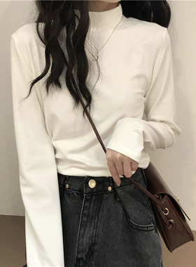 Women thick high neck velvet base shirt long sleeved T-shirt