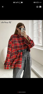 Retro Plaid Top Loose Coat Women's Shirt Blouse 上衣宽松外套