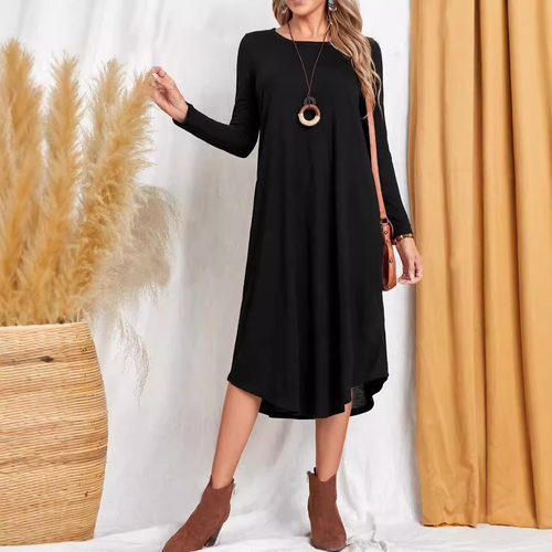 Autumn and winter women's round neck dress秋冬女装圆领连衣裙