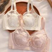 调整型薄款 文胸罩 性感蕾丝内衣女大胸显小收副乳防下垂软钢圈大码