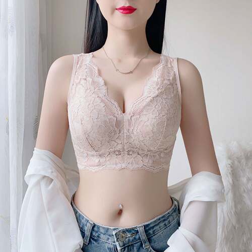 蕾丝内衣女大胸显小无钢圈全罩杯